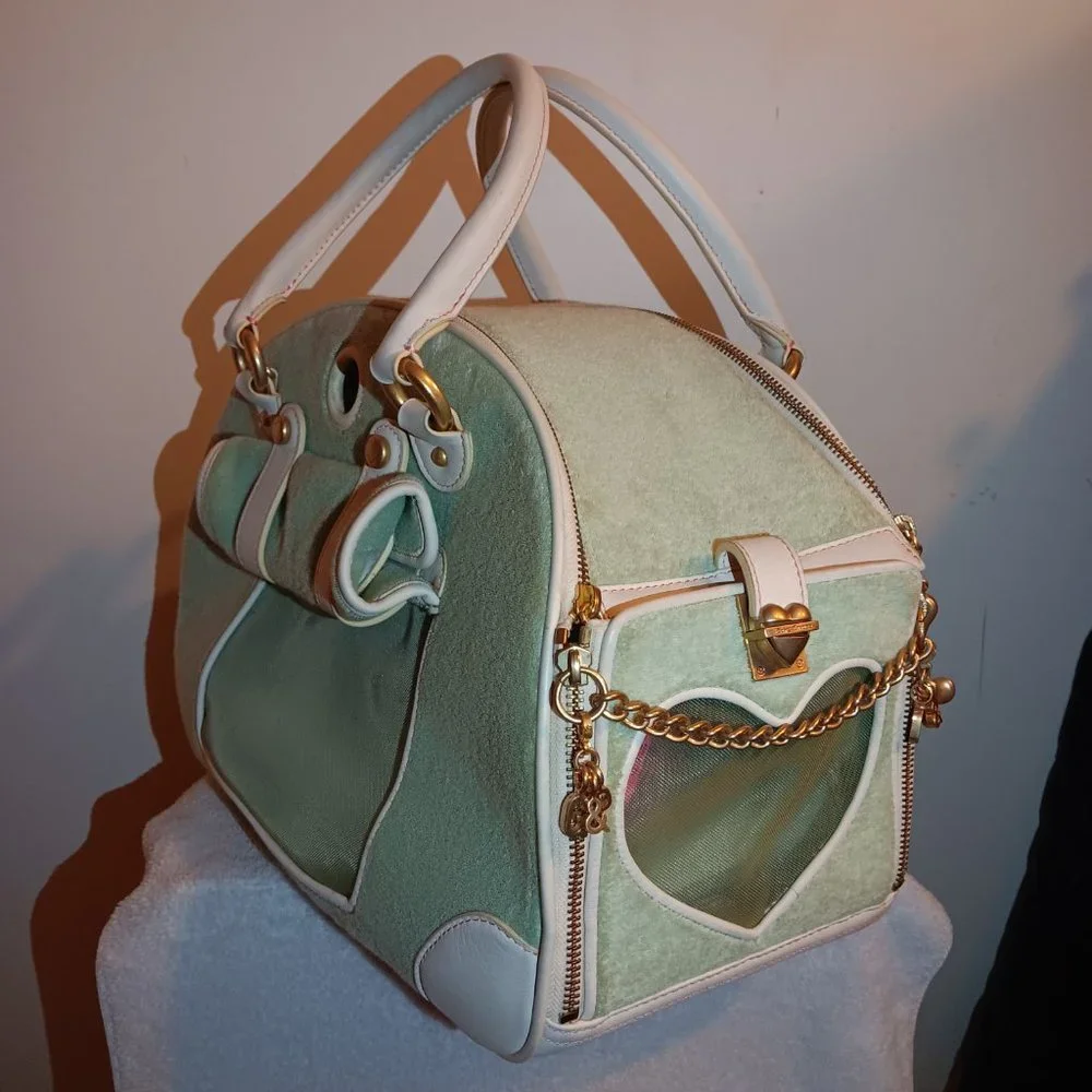 Rare Vintage Y2K Juicy Couture Spell Out Pet Dog Carrier Bag Teal.